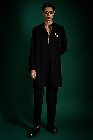 Black Lachka Hand Embroidered Kurta by Komal Kothari