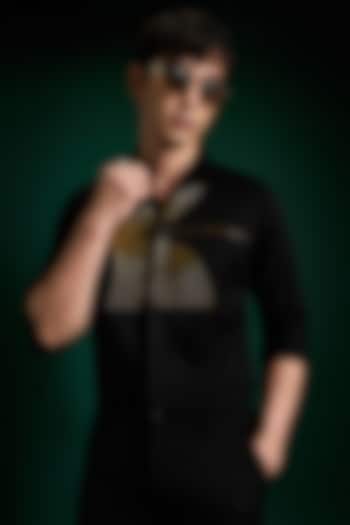 Black Stretch Cotton Satin Hand Embroidered Party Wear Shirt by Komal Kothari  at Pernia's Pop Up Shop