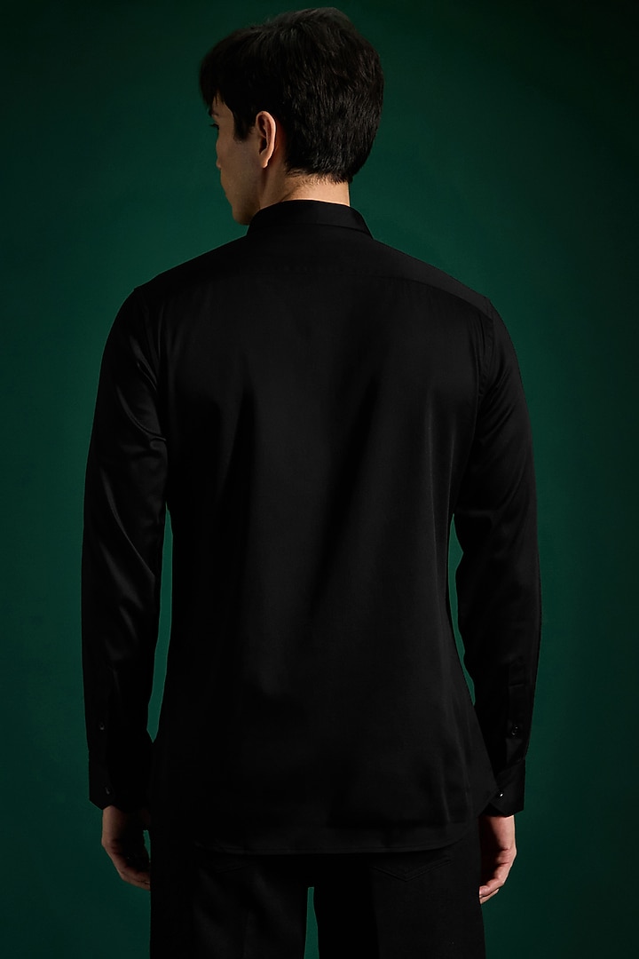 Black Stretch Cotton Satin Hand Embroidered Party Wear Shirt by Komal Kothari  at Pernia's Pop Up Shop