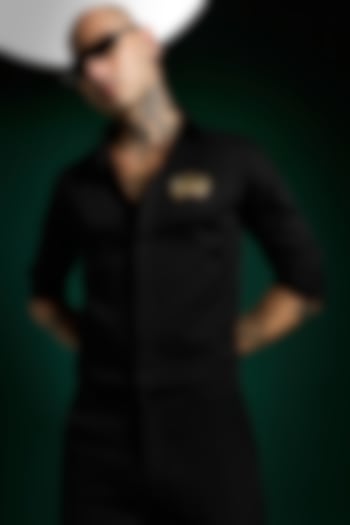 Black Stretch Cotton Satin Hand Embroidered Party Wear Shirt by Komal Kothari at Pernia's Pop Up Shop