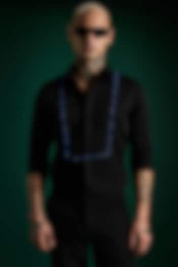 Black Stretch Cotton Satin Hand Embroidered Party Wear Shirt by Komal Kothari at Pernia's Pop Up Shop