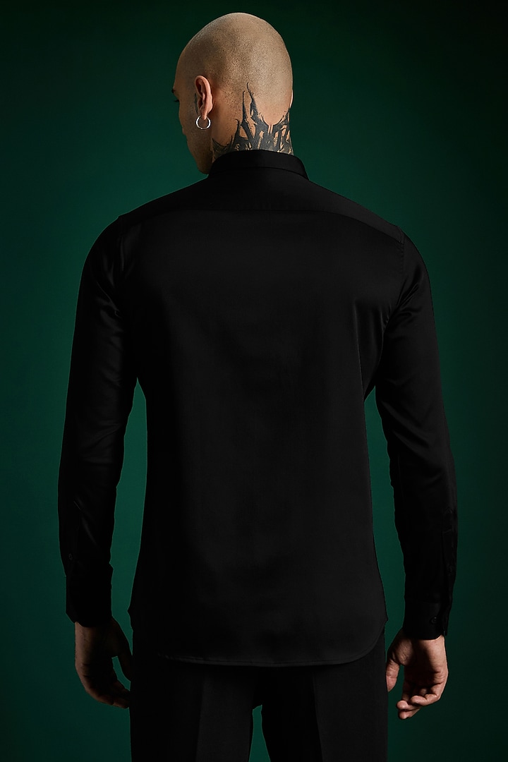 Black Stretch Cotton Satin Hand Embroidered Party Wear Shirt by Komal Kothari  at Pernia's Pop Up Shop
