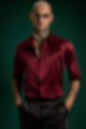 Cherry Red Luxe Suiting Handcrafted Party Wear Shirt by Komal Kothari  at Pernia's Pop Up Shop