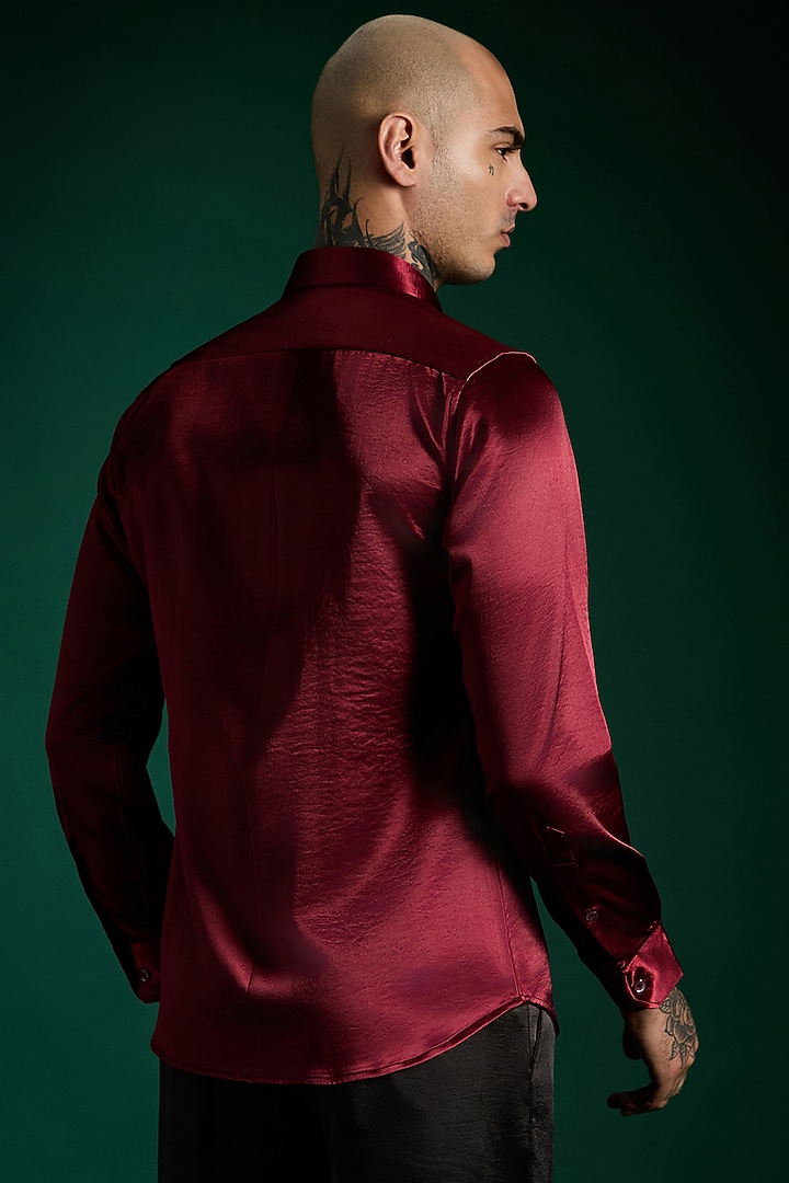 Cherry Red Luxe Suiting Handcrafted Party Wear Shirt by Komal Kothari  at Pernia's Pop Up Shop