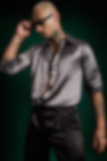Cool Grey Luxe Suiting Handcrafted Party Wear Shirt by Komal Kothari  at Pernia's Pop Up Shop