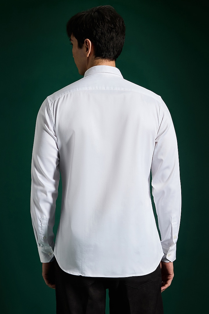 White Stretch Cotton Satin Hand Embroidered Party Wear Shirt by Komal Kothari at Pernia's Pop Up Shop