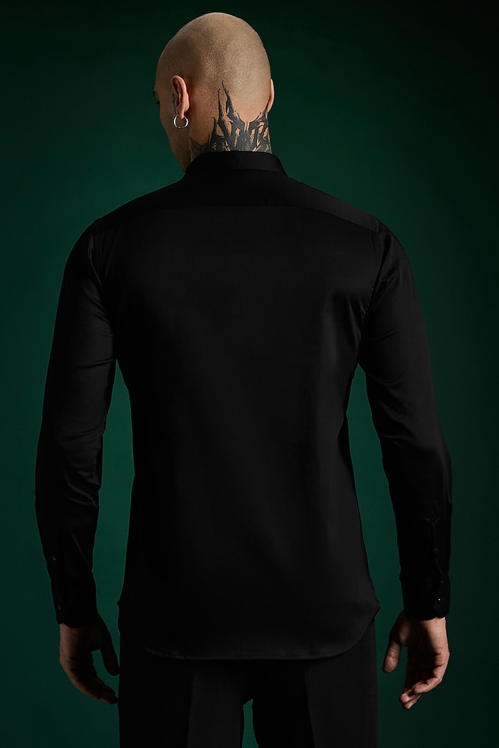 Black Stretch Cotton Satin Hand Embroidered Party Wear Shirt by Komal Kothari at Pernia's Pop Up Shop