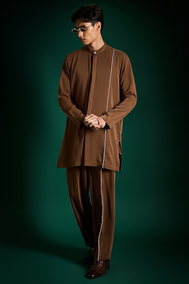 Caramel Brown Suiting Hand Embroidered Kurta Set by Komal Kothari at Pernia's Pop Up Shop