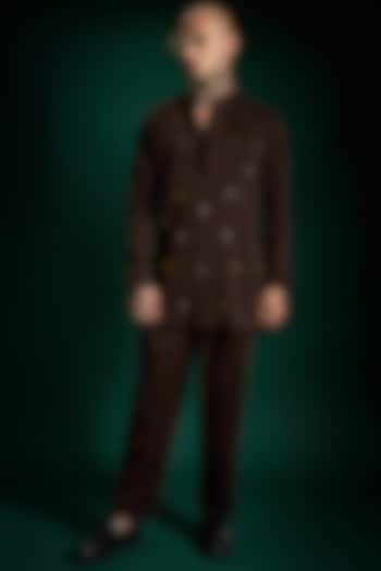 Coffee Brown Suiting Hand Embroidered Kurta Set by Komal Kothari at Pernia's Pop Up Shop