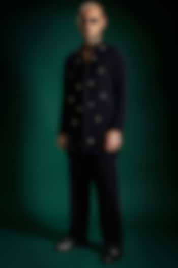 Navy Suiting Hand Embroidered Kurta Set by Komal Kothari at Pernia's Pop Up Shop