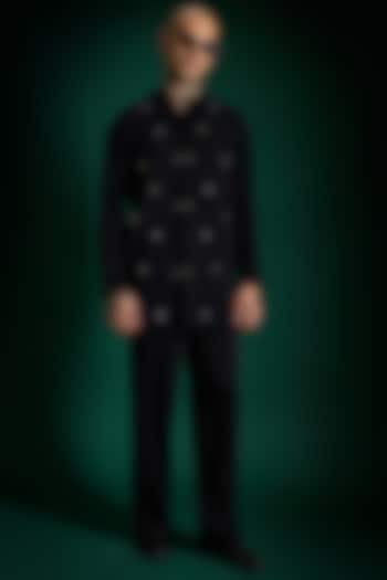 Navy Suiting Hand Embroidered Kurta Set by Komal Kothari at Pernia's Pop Up Shop