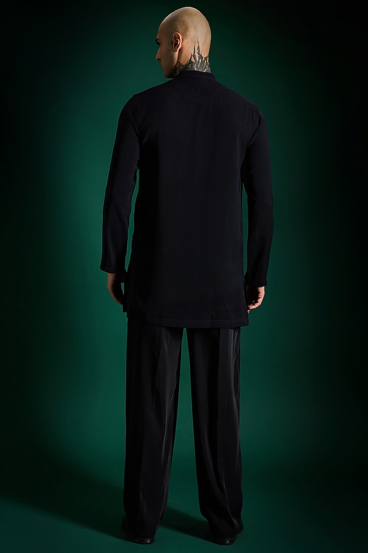 Navy Suiting Hand Embroidered Kurta Set by Komal Kothari at Pernia's Pop Up Shop