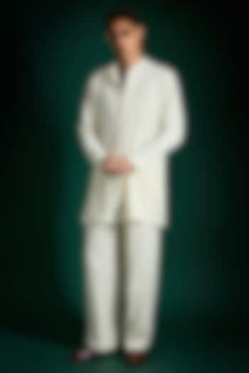 Ivory Suiting Handcrafted Kurta Set by Komal Kothari at Pernia's Pop Up Shop