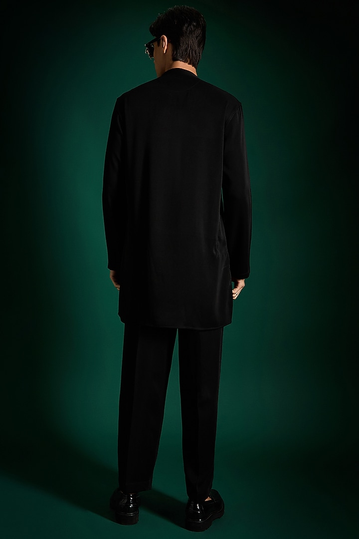 Black Suiting Handcrafted Kurta Set by Komal Kothari at Pernia's Pop Up Shop