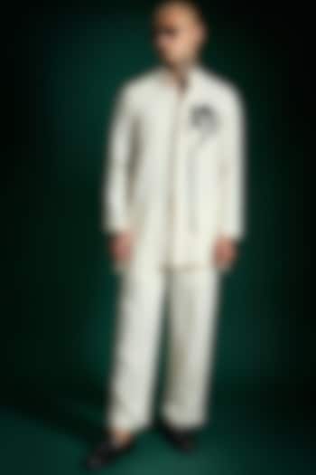 Ivory Suiting Hand Embroidered Kurta Set by Komal Kothari at Pernia's Pop Up Shop