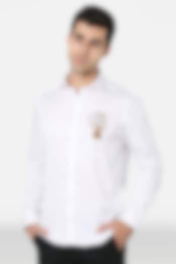 White Cotton Lycra Embellished Shirt by Komal Kothari