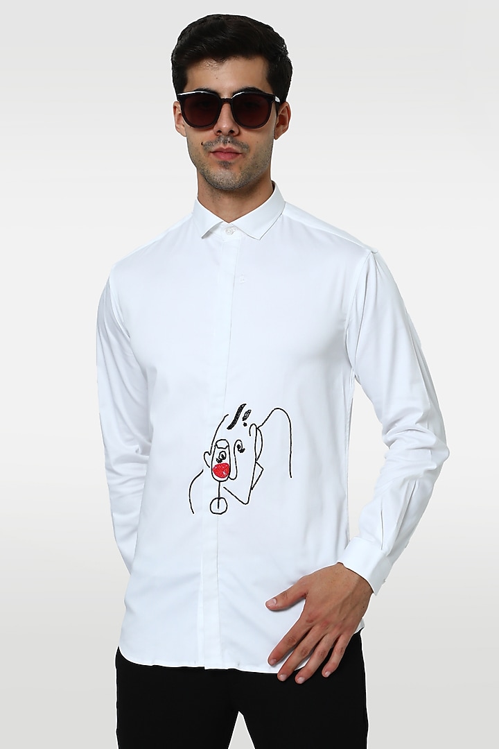 White Cotton Lycra Embellished Summer Shirt by Komal Kothari at Pernia's Pop Up Shop