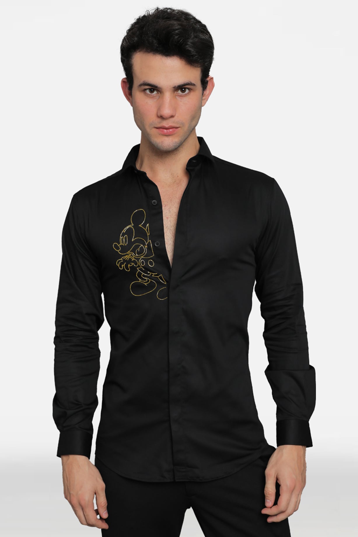 Black Cotton Lycra Embellished Shirt Design by Komal Kothari at Pernia's  Pop Up Shop 2023