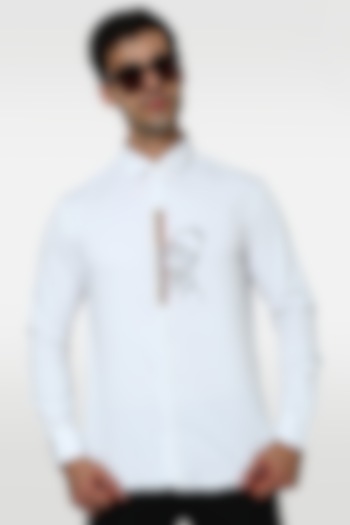 White Cotton Lycra Embellished Summer Shirt by Komal Kothari at Pernia's Pop Up Shop