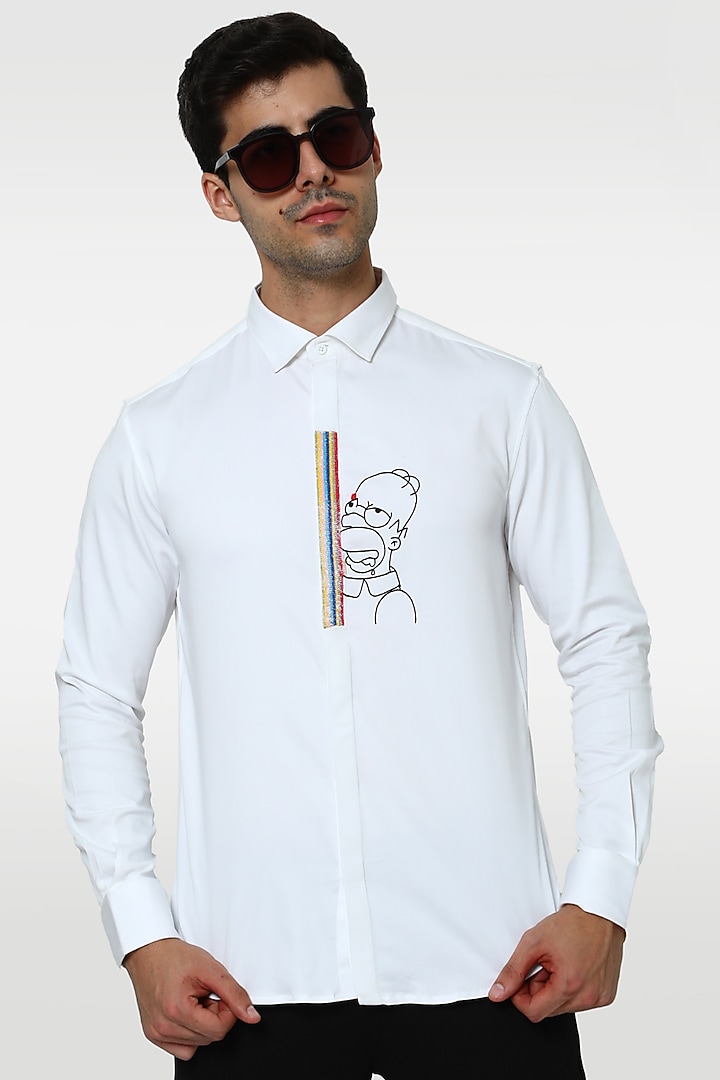 White Cotton Lycra Embellished Summer Shirt by Komal Kothari at Pernia's Pop Up Shop