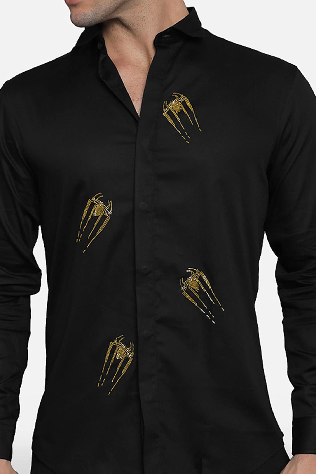 Black Cotton Lycra Embellished Shirt Design by Komal Kothari at Pernia's  Pop Up Shop 2023