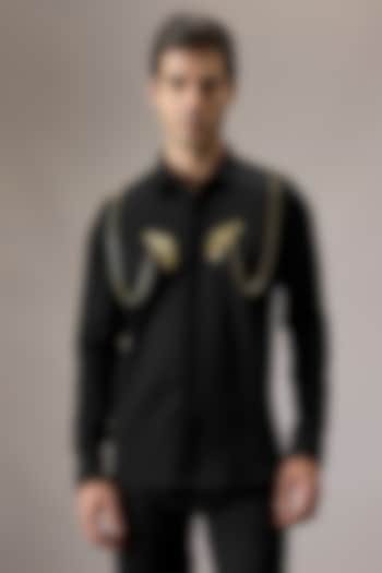 Black Cotton Hand Embroidered Party Wear Shirt by Komal Kothari at Pernia's Pop Up Shop