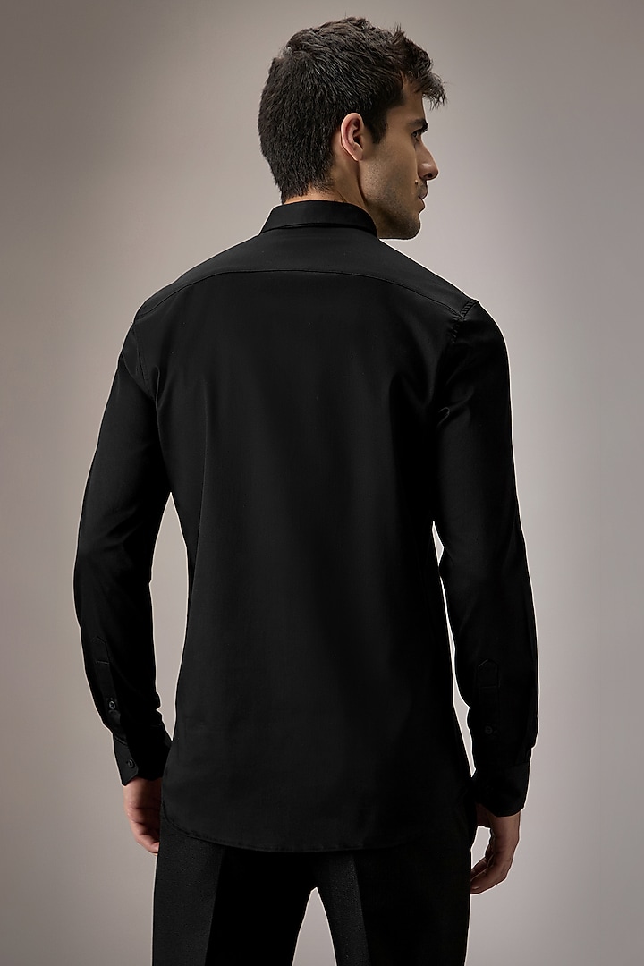 Black Cotton Tiger Hand Embroidered Party Wear Shirt by Komal Kothari at Pernia's Pop Up Shop