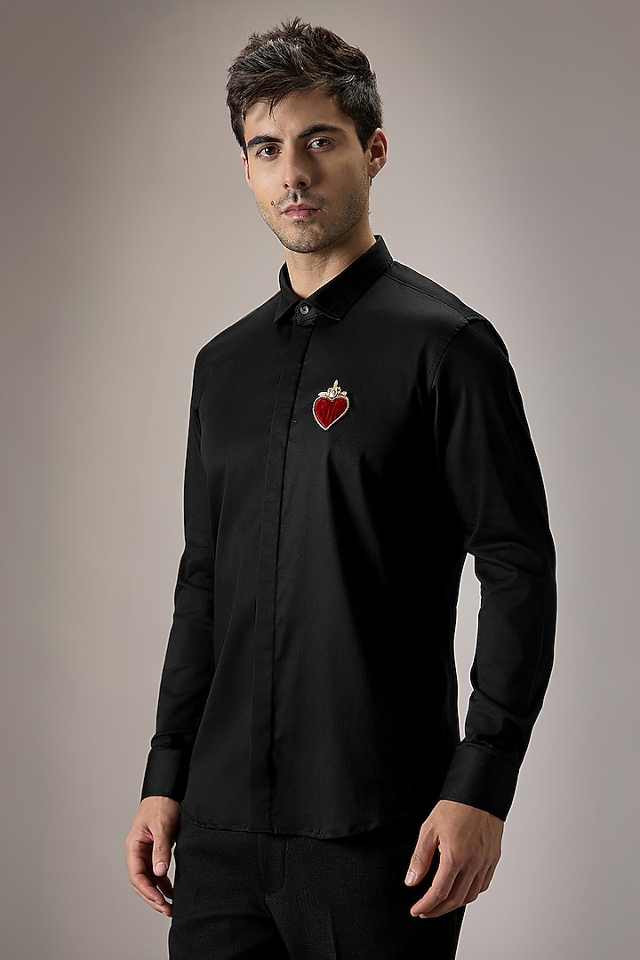 Black Cotton Hand Embroidered Party Wear Shirt by Komal Kothari at Pernia's Pop Up Shop