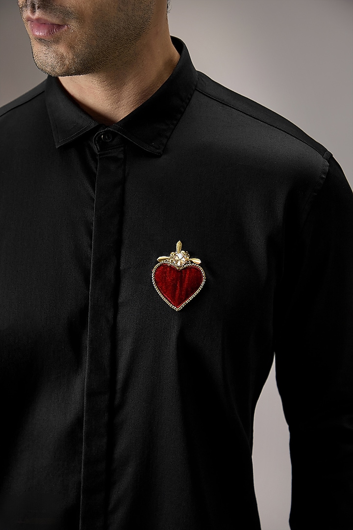 Black Cotton Hand Embroidered Party Wear Shirt by Komal Kothari at Pernia's Pop Up Shop