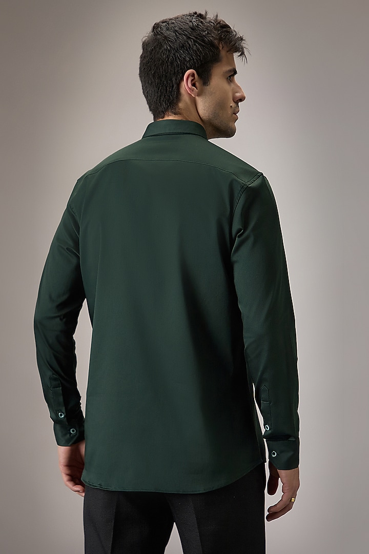 Bottle Green Cotton Floral Hand Embroidered Summer Shirt by Komal Kothari at Pernia's Pop Up Shop