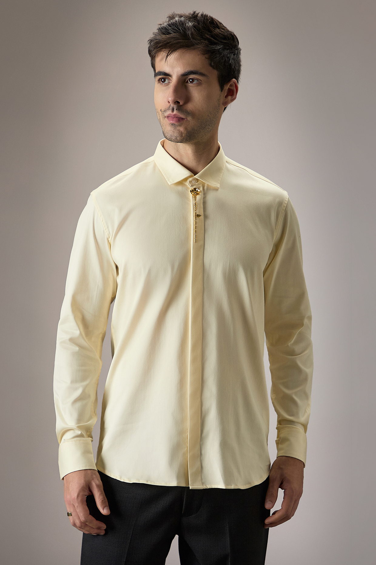 Ivory Cotton Floral Hand Embroidered Shirt by Komal Kothari