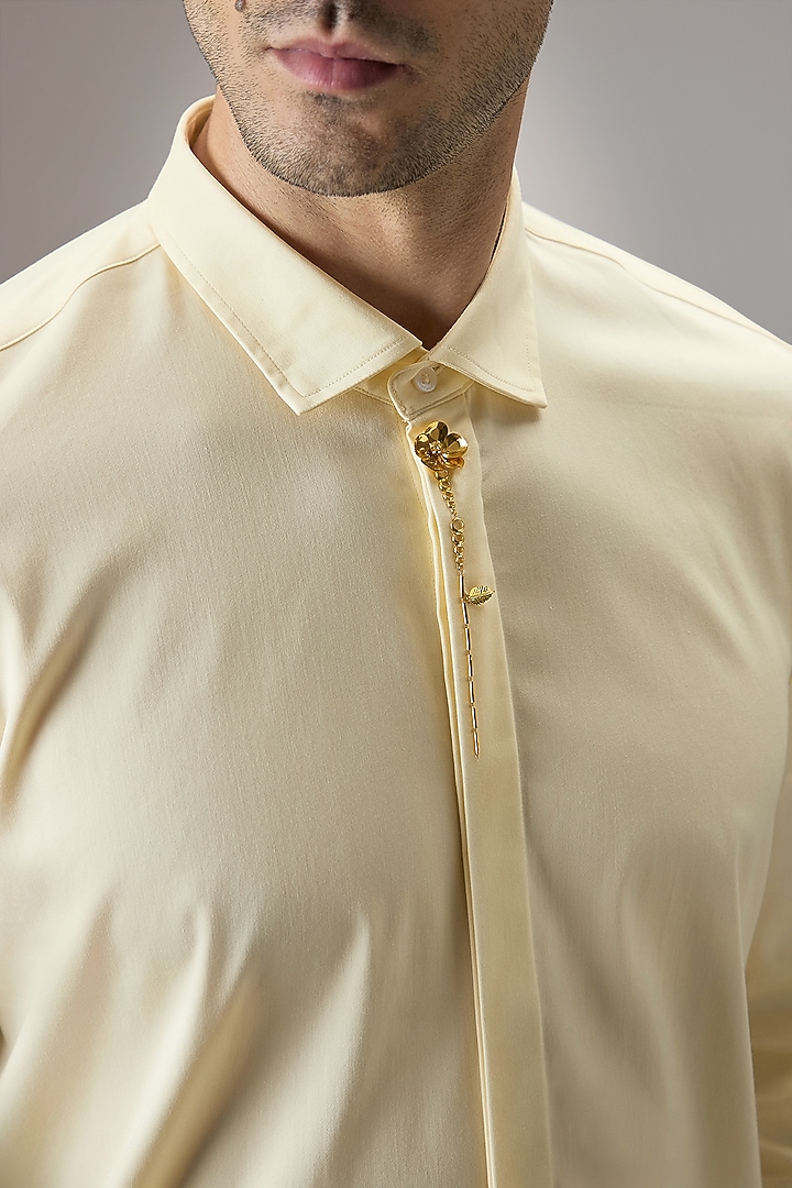 Ivory Cotton Floral Hand Embroidered Summer Shirt by Komal Kothari at Pernia's Pop Up Shop