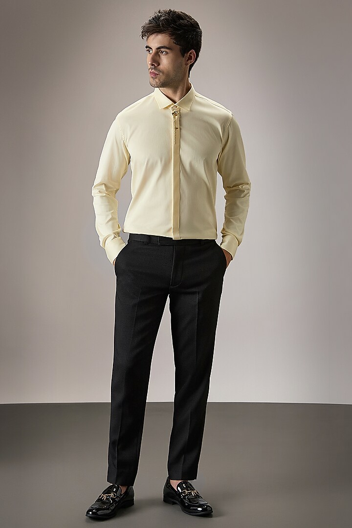 Ivory Cotton Floral Hand Embroidered Summer Shirt by Komal Kothari at Pernia's Pop Up Shop