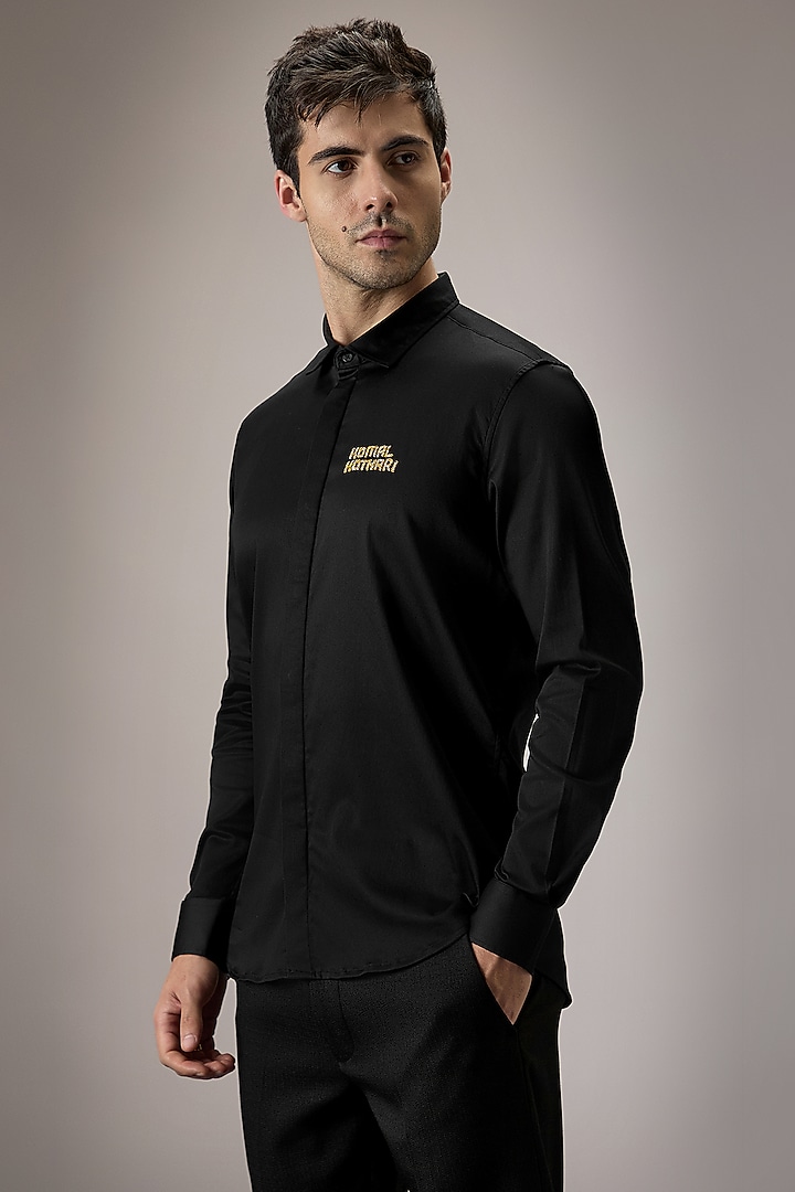 Black Cotton Hand Embroidered Summer Shirt by Komal Kothari at Pernia's Pop Up Shop