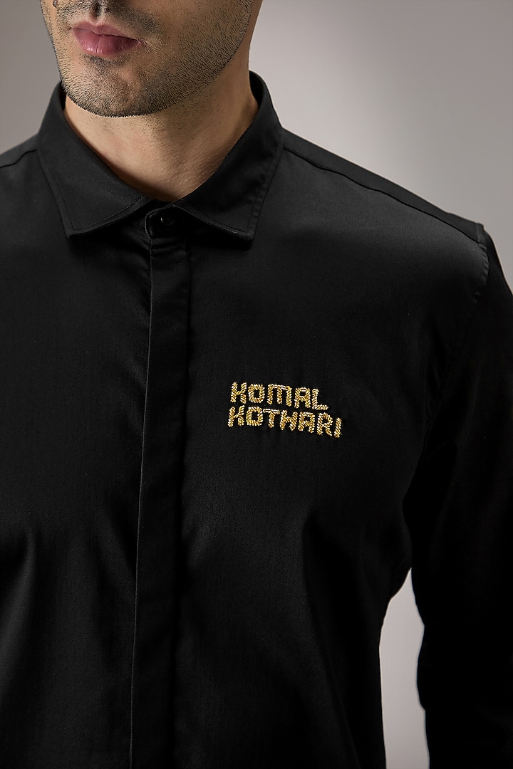 Black Cotton Hand Embroidered Summer Shirt by Komal Kothari at Pernia's Pop Up Shop