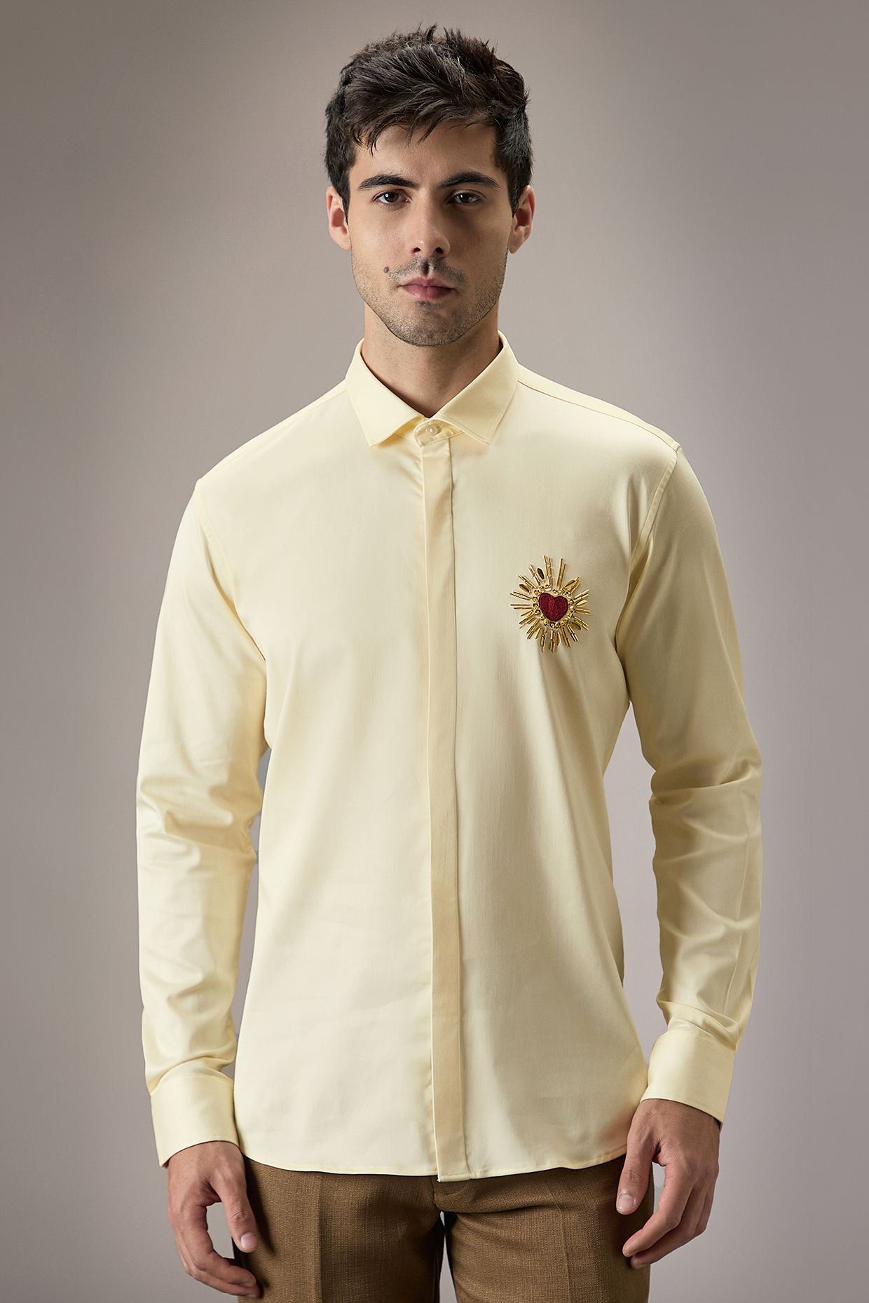 Ivory Cotton Heart Hand Embroidered Shirt by Komal Kothari