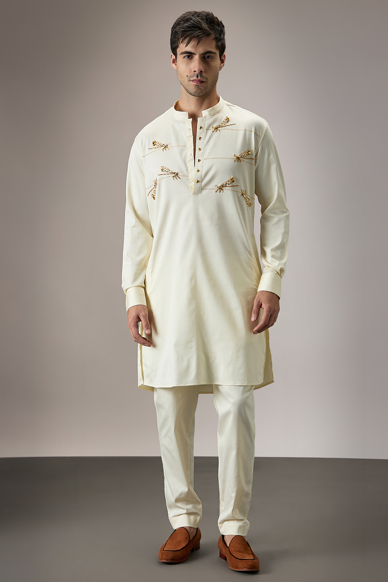 Ivory Cotton Hand Embroidered Kurta Set by Komal Kothari