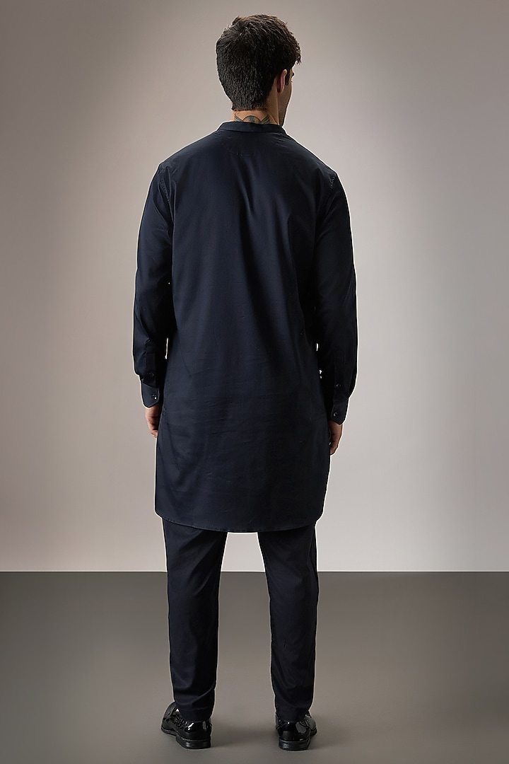 Navy BLue Cotton Floral Hand Embroidered Kurta Set by Komal Kothari at Pernia's Pop Up Shop