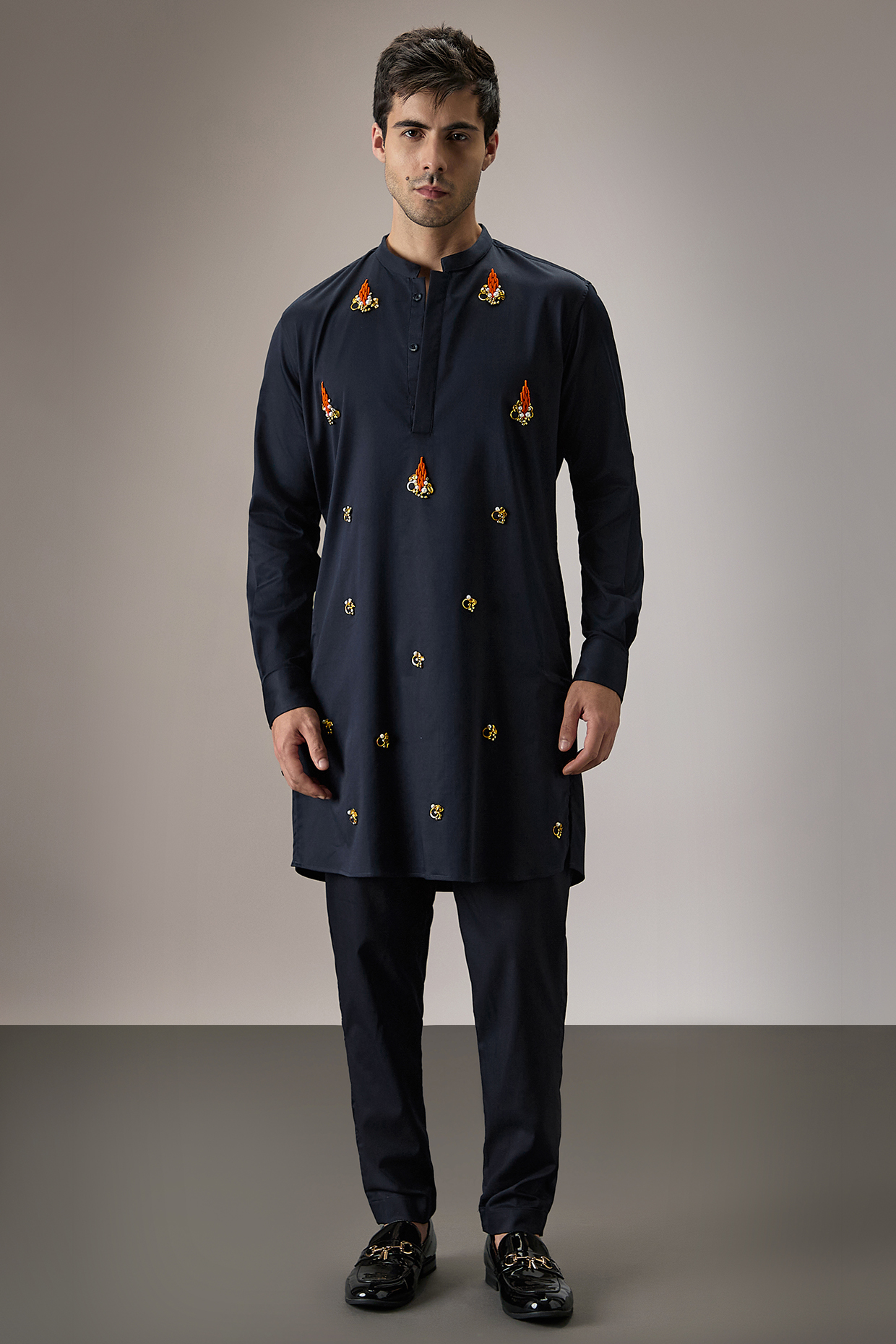 Navy BLue Cotton Hand Embroidered Kurta Set by Komal Kothari