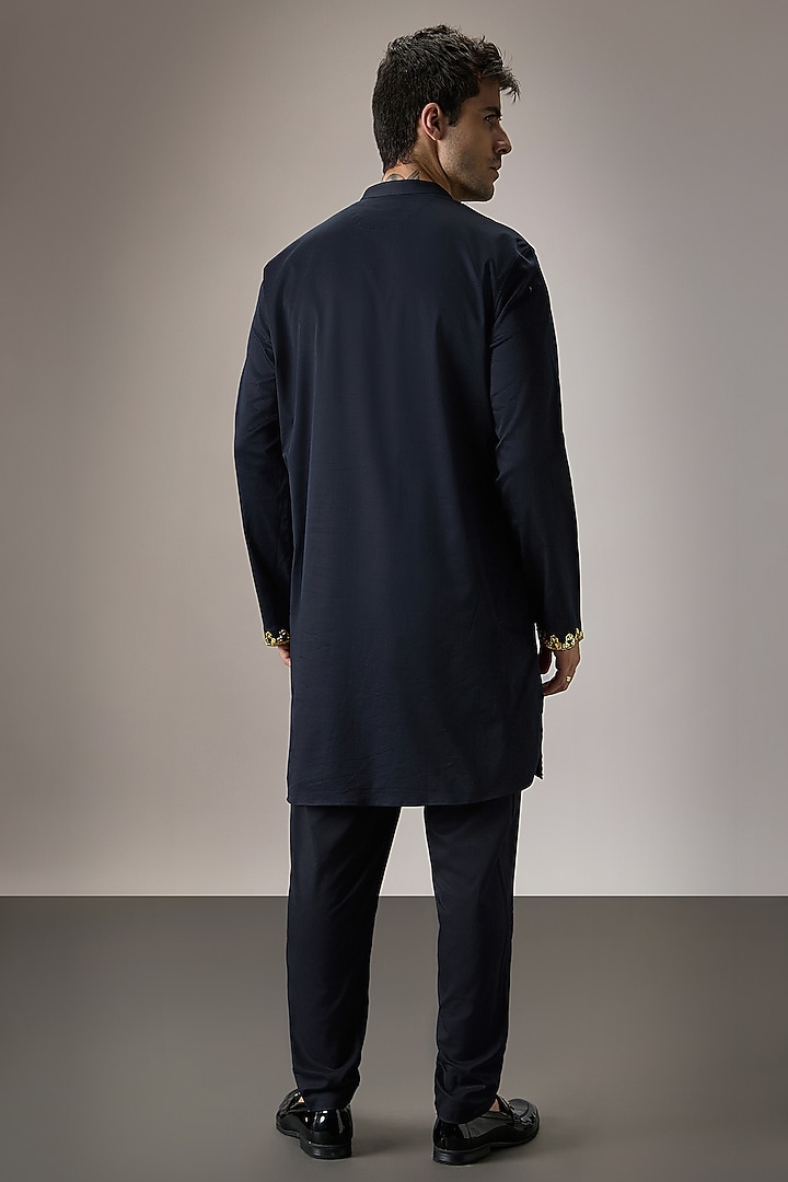 Navy Blue Cotton Hand Embroidered Kurta Set by Komal Kothari at Pernia's Pop Up Shop