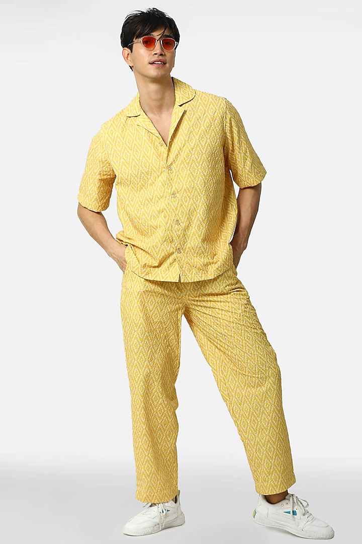 Yellow Schiffli Cotton Co-Ord Set by Komal Kothari