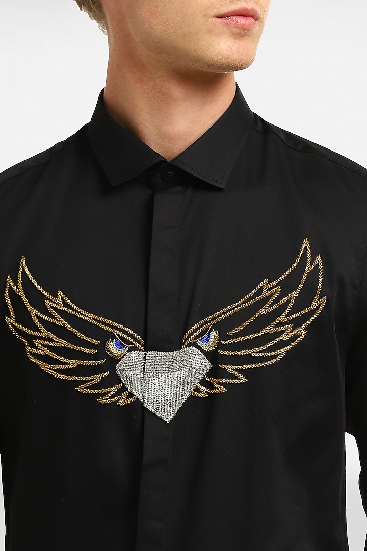 Black Cotton & Lycra Embroidered Handcrafted Party Wear Shirt by Komal Kothari at Pernia's Pop Up Shop