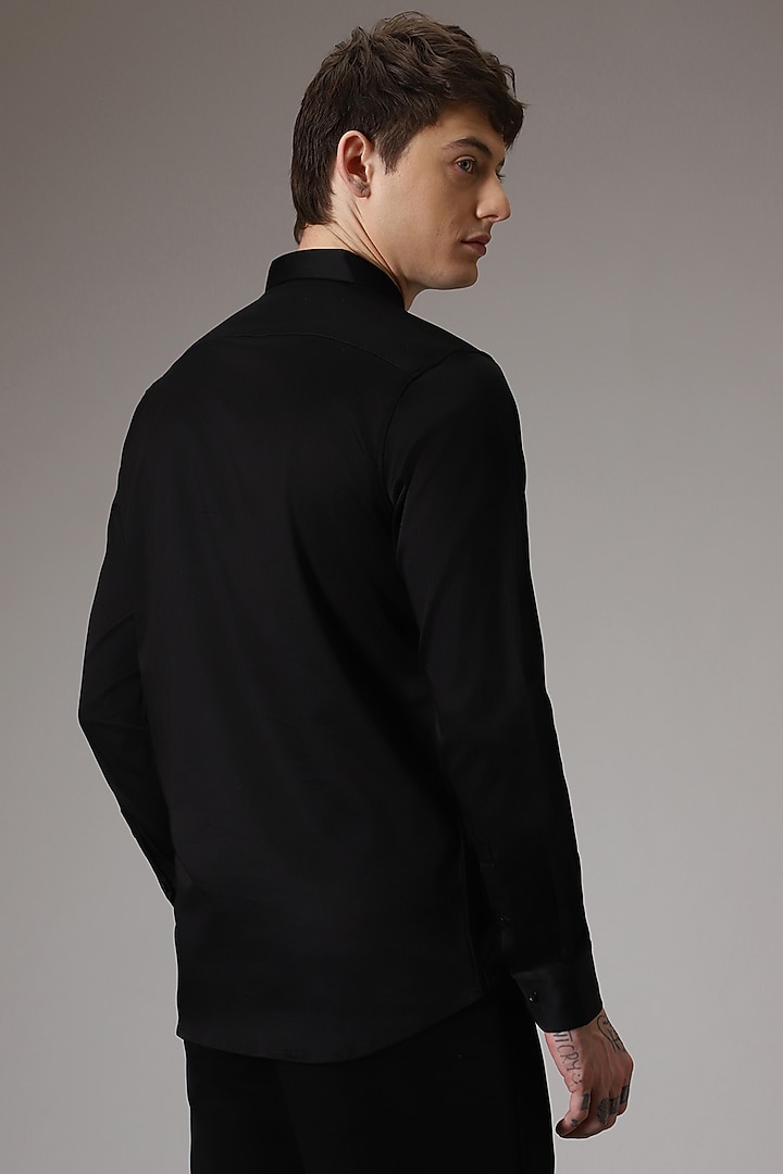 Black Cotton Satin Hand Embroidered Party Wear Shirt by Komal Kothari at Pernia's Pop Up Shop