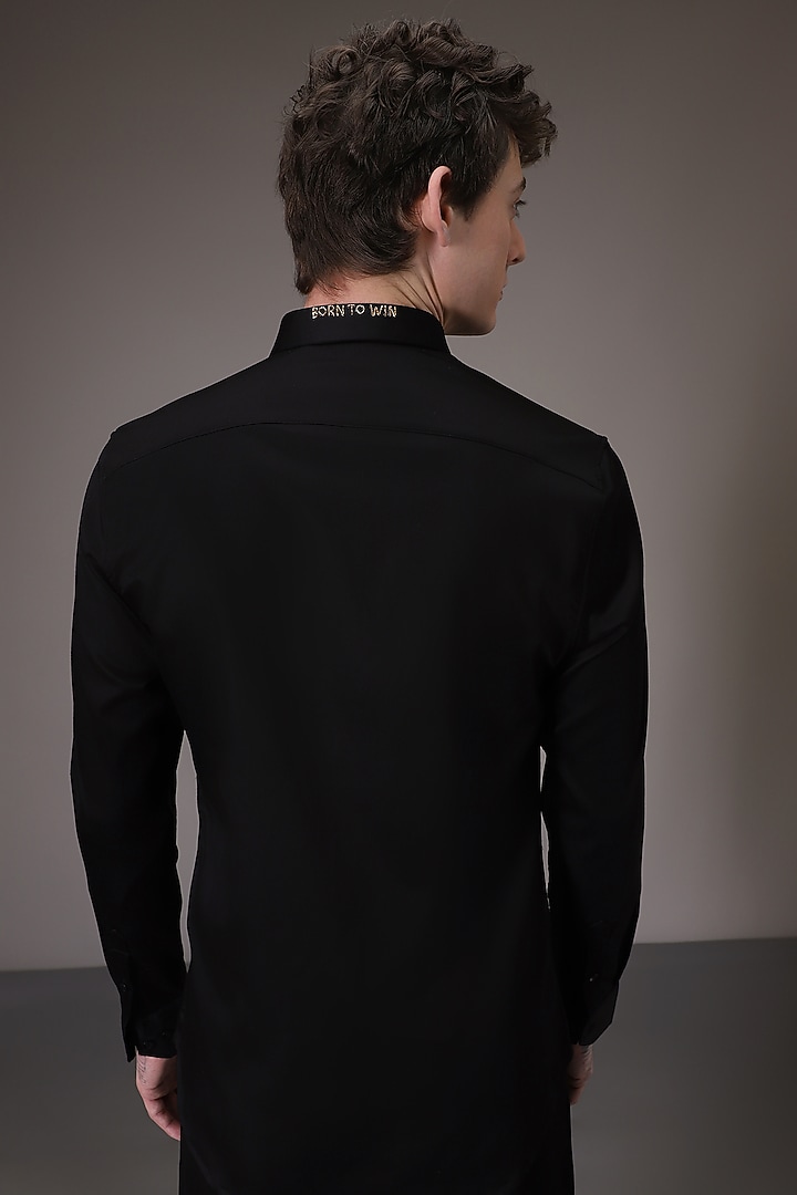Black Cotton Satin Hand Embroidered Summer Shirt by Komal Kothari at Pernia's Pop Up Shop