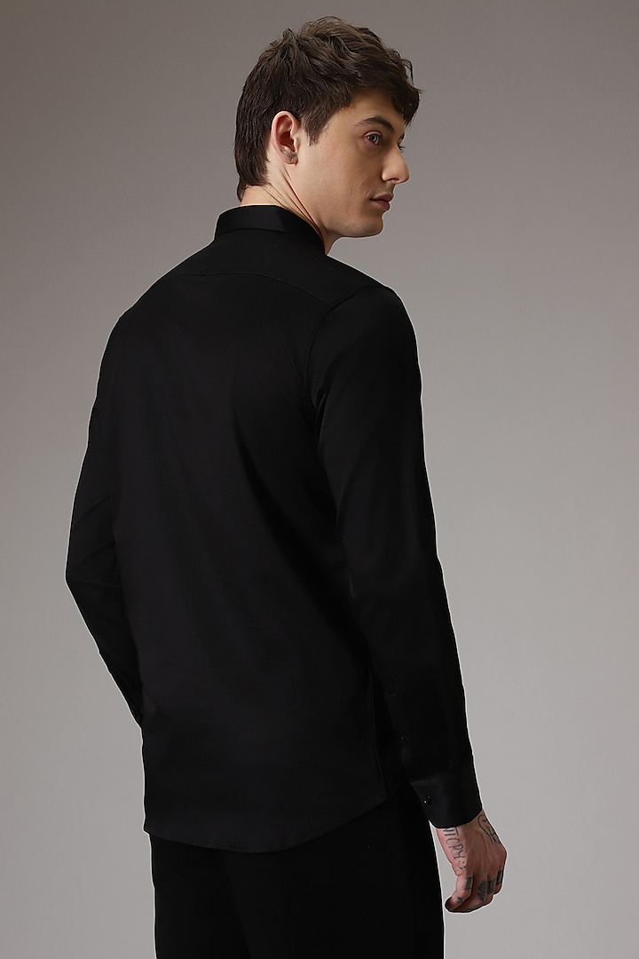 Black Cotton Lycra Hand Embroidered Party Wear Shirt by Komal Kothari at Pernia's Pop Up Shop