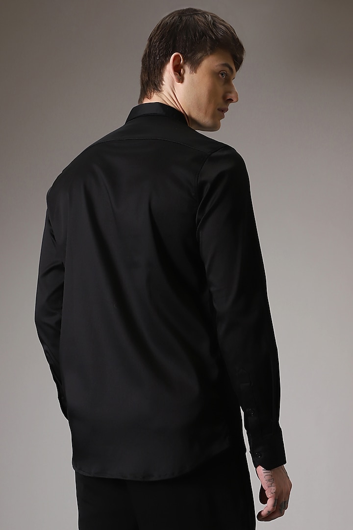Black Cotton Satin Hand Embroidered Party Wear Shirt by Komal Kothari at Pernia's Pop Up Shop