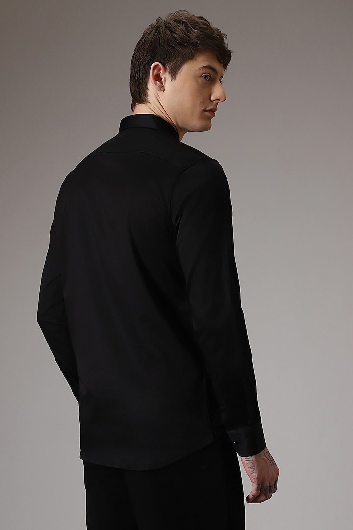 Black Cotton Lycra Hand Embroidered Party Wear Shirt by Komal Kothari at Pernia's Pop Up Shop