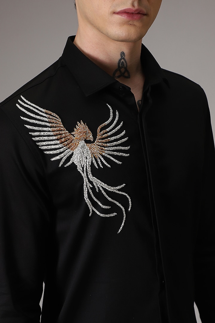 Black Cotton Lycra Hand Embroidered Party Wear Shirt by Komal Kothari at Pernia's Pop Up Shop