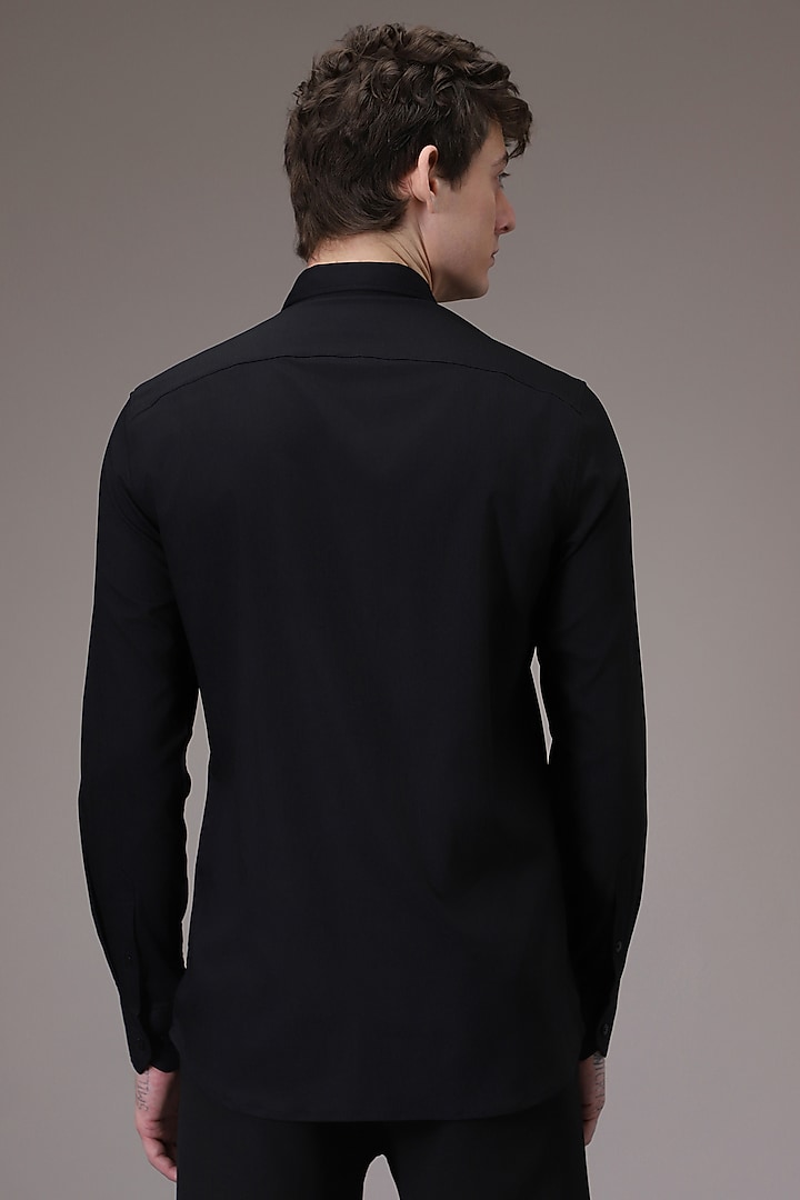 Black Cotton Satin Hand Embroidered Party Wear Shirt by Komal Kothari at Pernia's Pop Up Shop