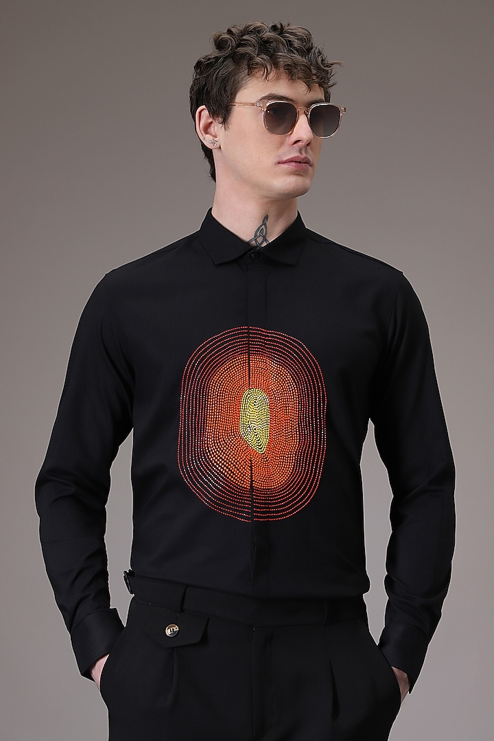 Black Cotton Satin Hand Embroidered Party Wear Shirt by Komal Kothari at Pernia's Pop Up Shop